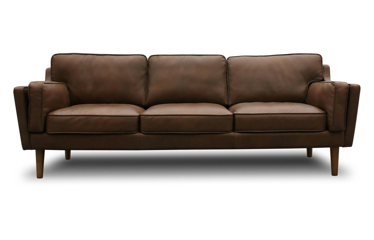 kaufman mid century modern leather sofa